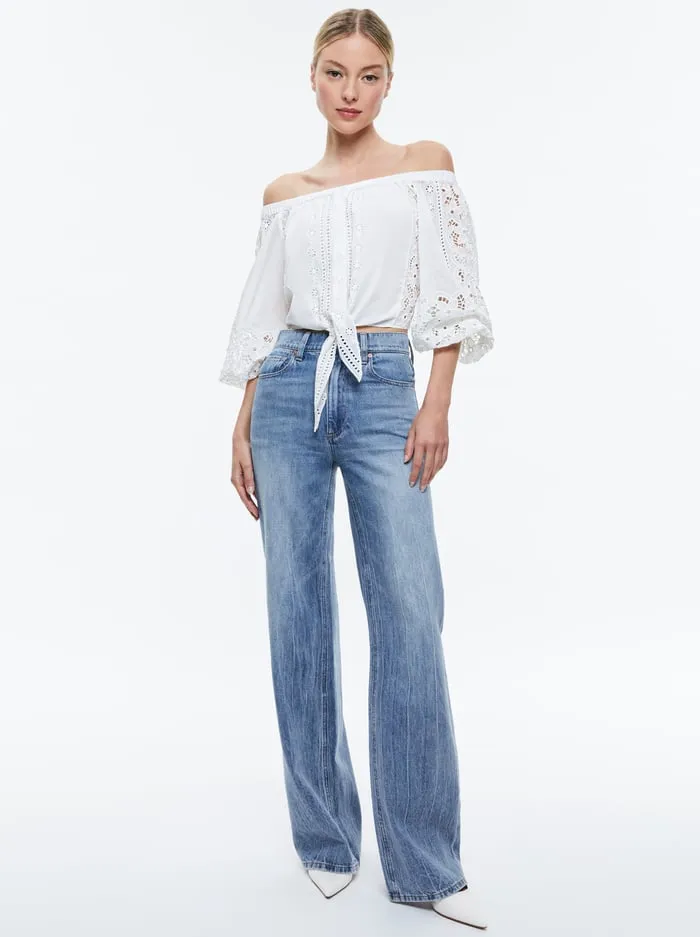 Women Alice Olivia Tops Ivy Off The Shoulder Cropped Top Off White