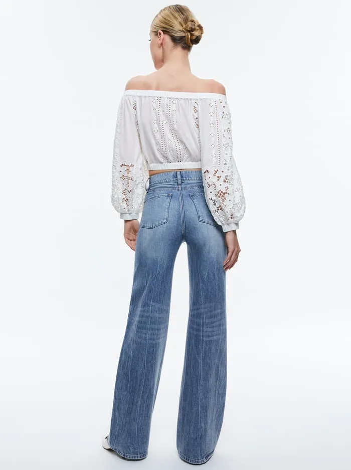 Women Alice Olivia Tops Ivy Off The Shoulder Cropped Top Off White