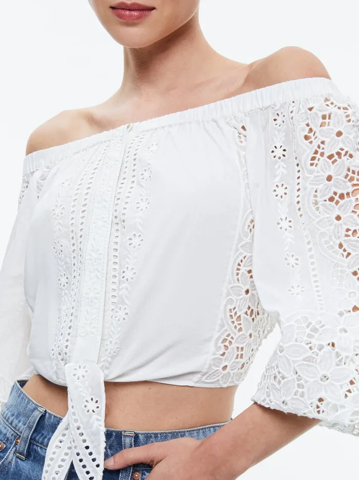 Women Alice Olivia Tops Ivy Off The Shoulder Cropped Top Off White