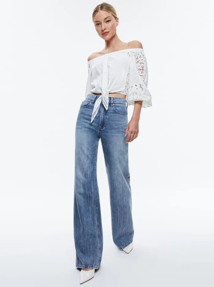 Women Alice Olivia Tops Ivy Off The Shoulder Cropped Top Off White