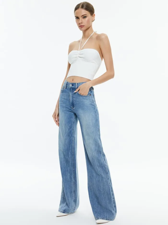 Women Alice Olivia Tops Linnie Ruched Halter Soft White