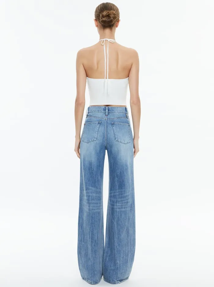 Women Alice Olivia Tops Linnie Ruched Halter Soft White
