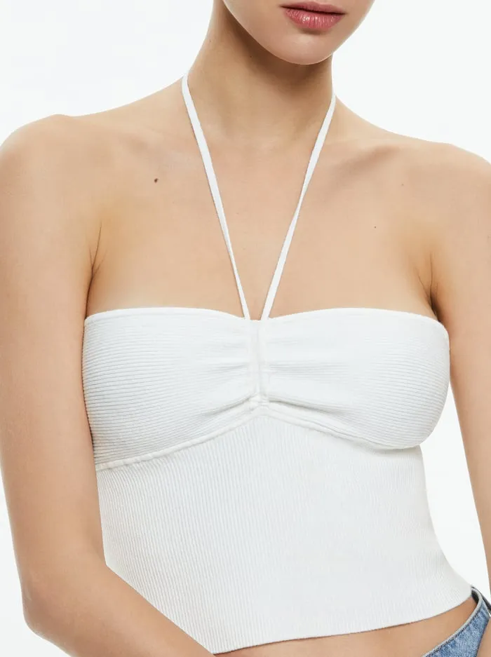 Women Alice Olivia Tops Linnie Ruched Halter Soft White