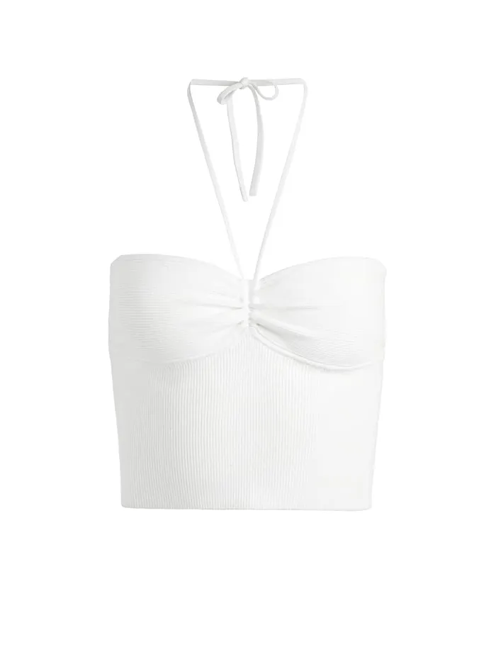 Women Alice Olivia Tops Linnie Ruched Halter Soft White