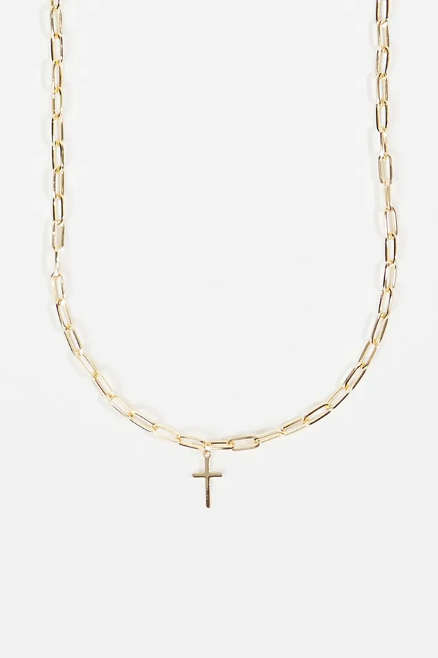 Women Altar8217d State Paperclip Chain Cross Pendant Necklace Jewelry