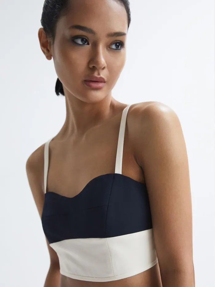 Women Amara Colourblock Cropped Top Navywhite Reiss Tops
