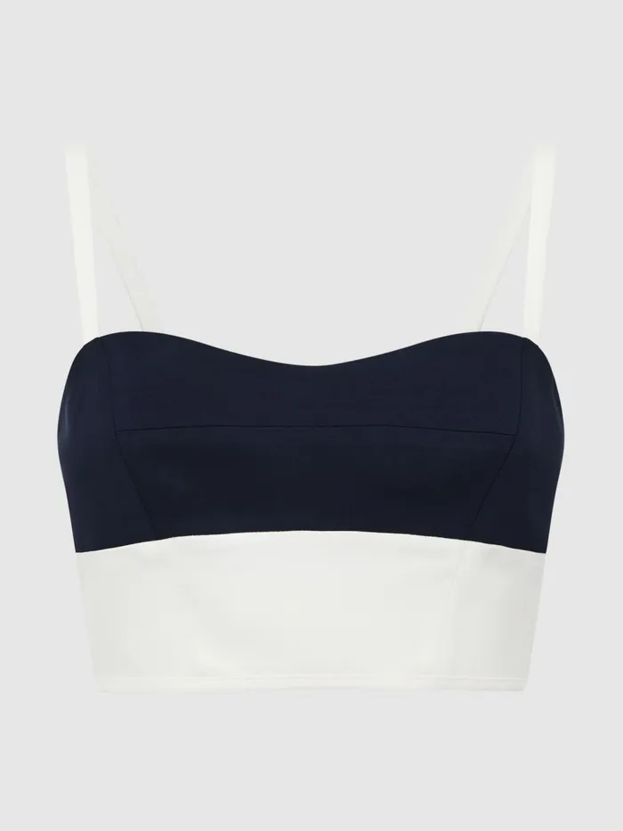 Women Amara Colourblock Cropped Top Navywhite Reiss Tops