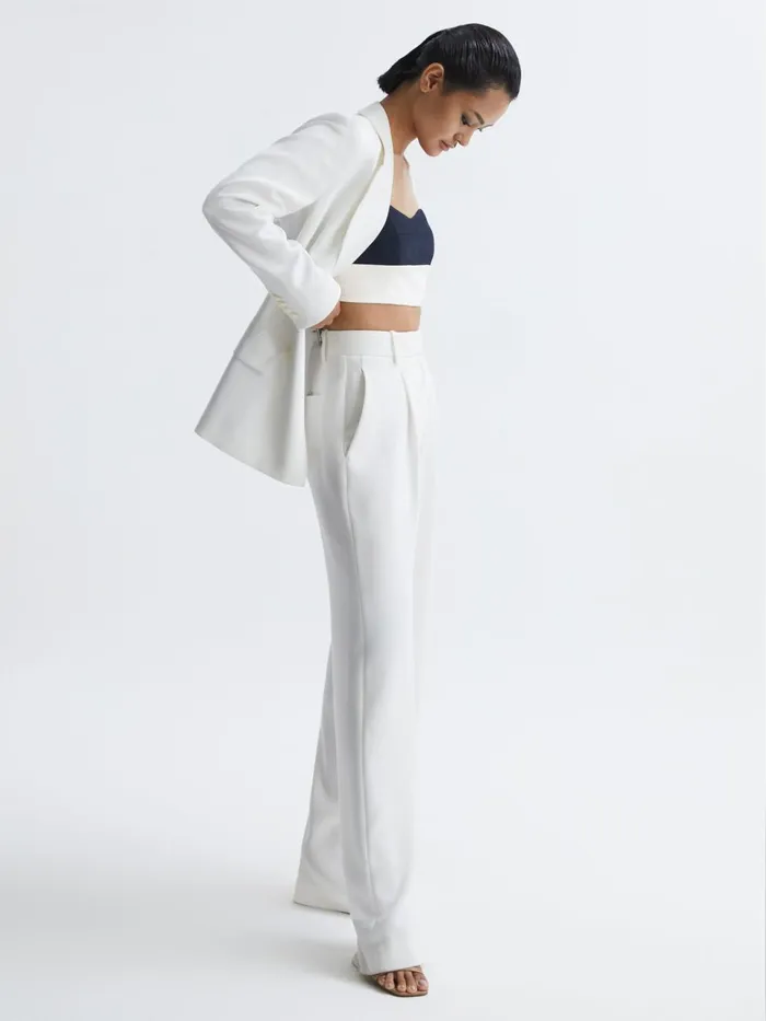 Women Amara Colourblock Cropped Top Navywhite Reiss Tops