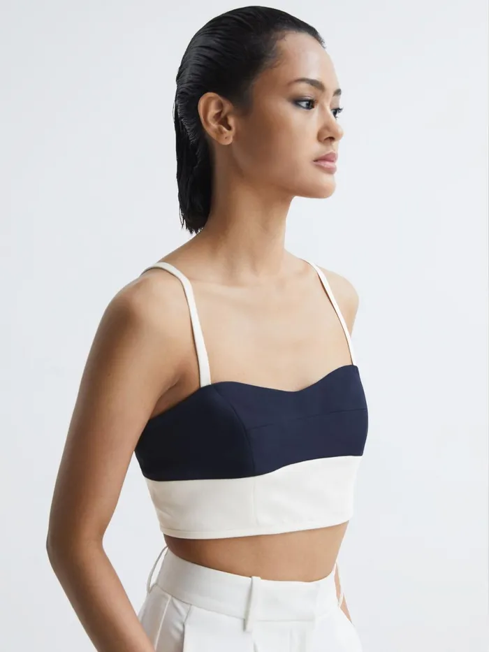 Women Amara Colourblock Cropped Top Navywhite Reiss Tops