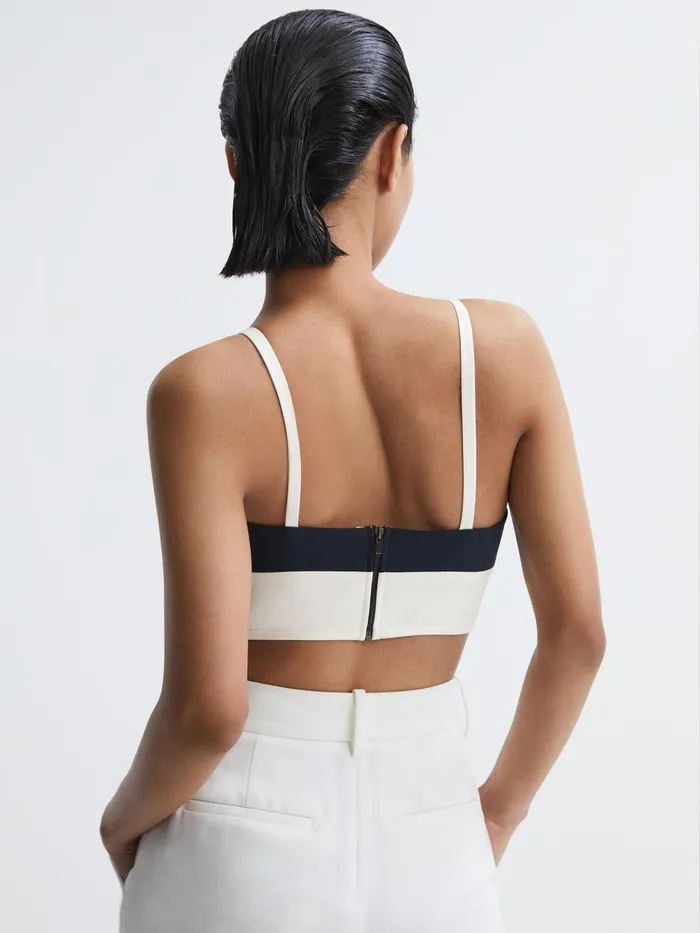 Women Amara Colourblock Cropped Top Navywhite Reiss Tops