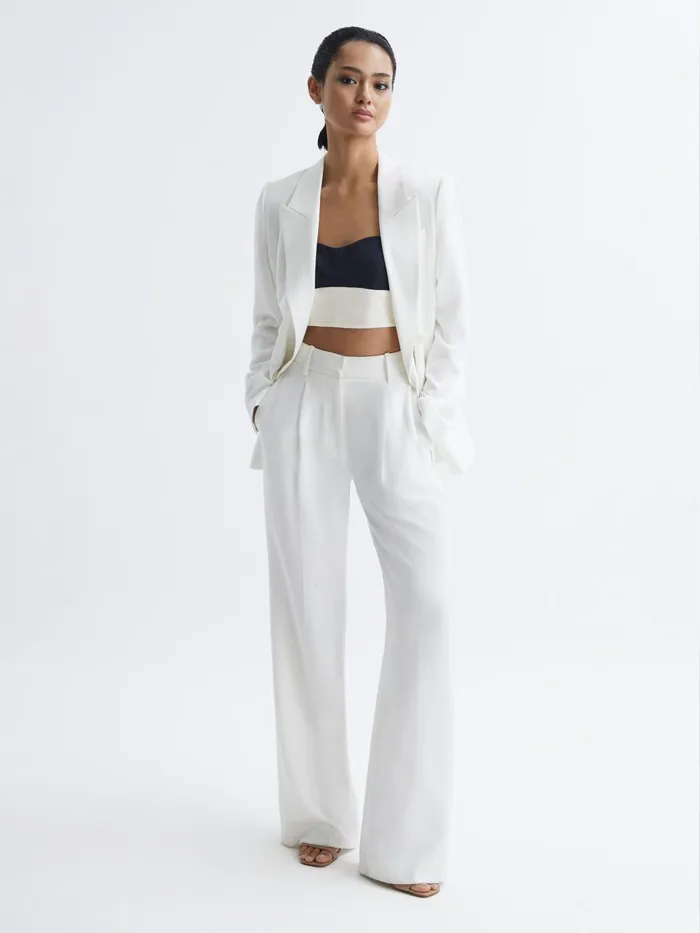 Women Amara Colourblock Cropped Top Navywhite Reiss Tops