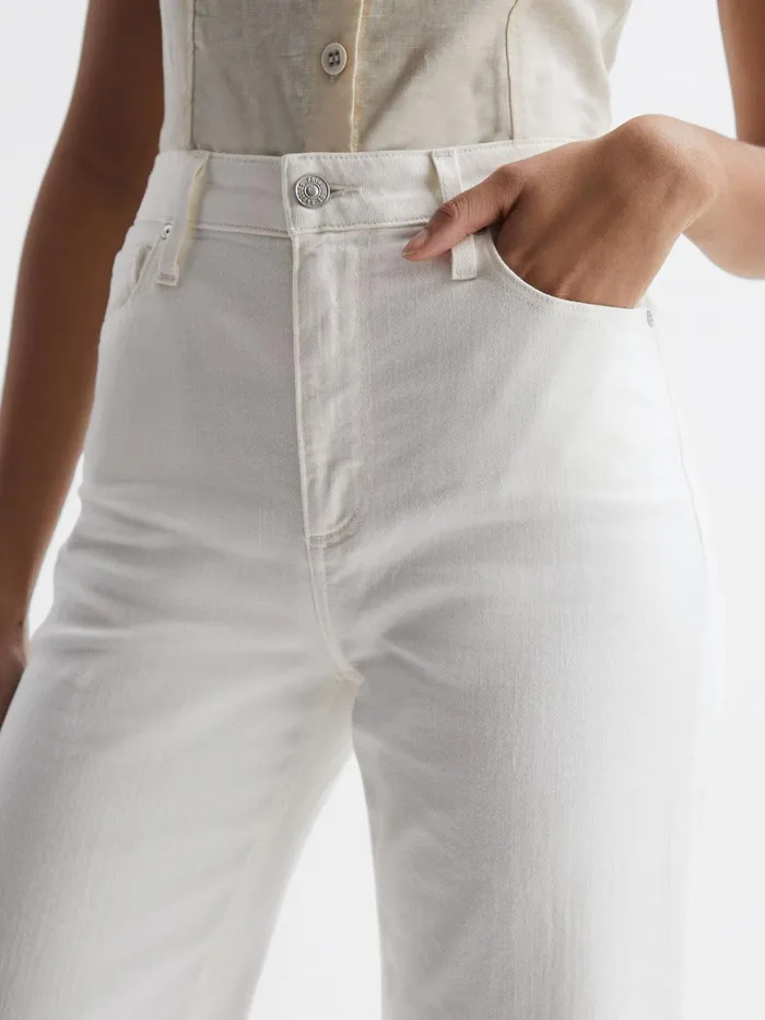 Women Anessa Paige High Rise Flared Jeans Ecru Reiss Jeans