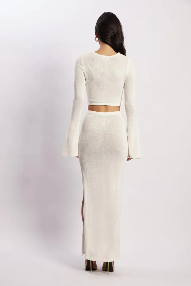 Women Anna Flare Sleeve Knit Dress 8211 Cream Cream Meshki Maxi Dresses