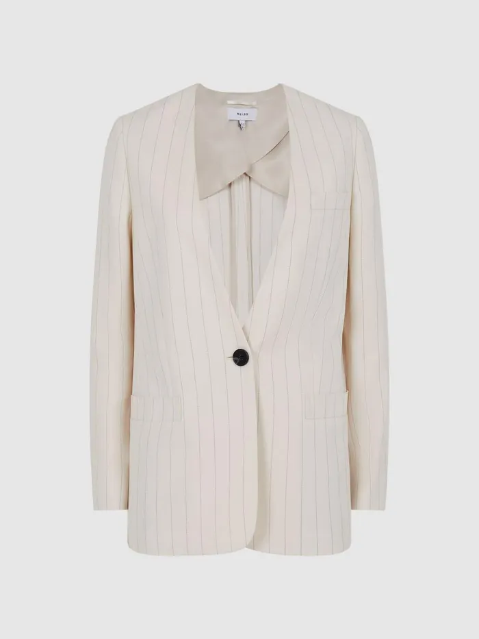 Women Arleth Collarless Pinstripe Blazer White Reiss Blazers