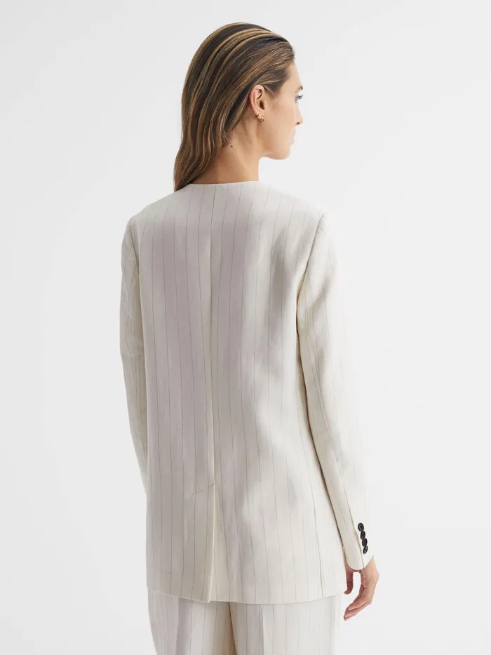 Women Arleth Collarless Pinstripe Blazer White Reiss Blazers