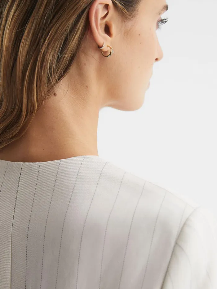 Women Arleth Collarless Pinstripe Blazer White Reiss Blazers
