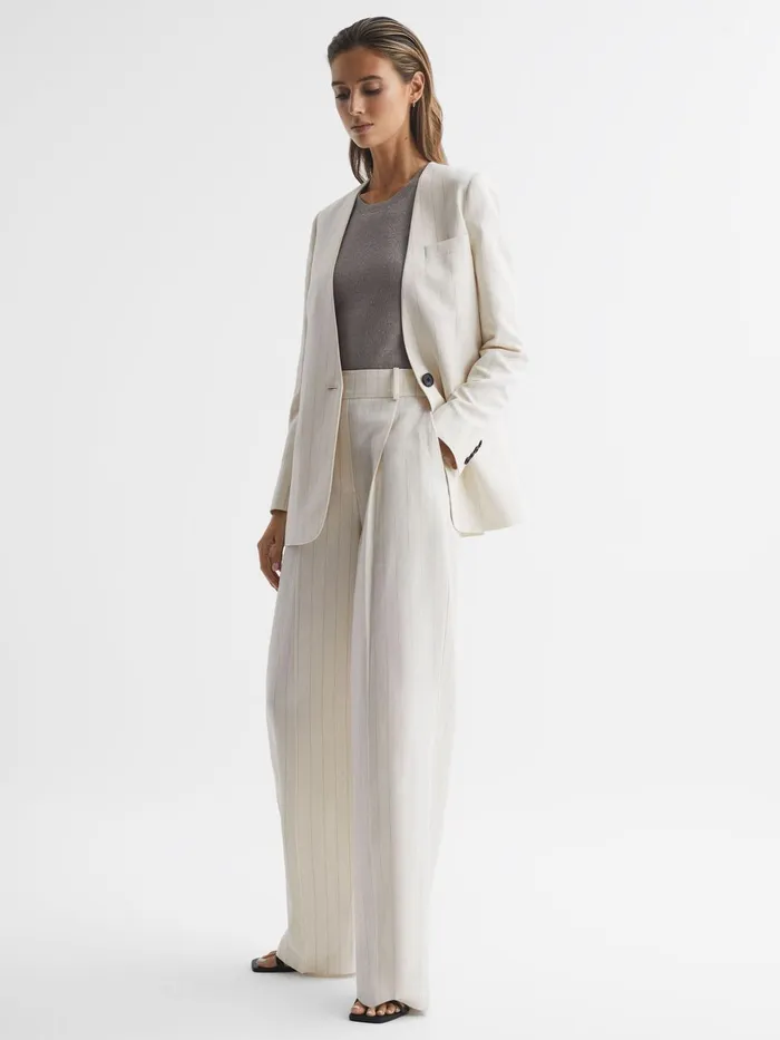 Women Arleth Collarless Pinstripe Blazer White Reiss Blazers