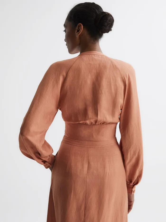 Women Axelle Tie Front Cropped Blouse Rust Reiss Tops