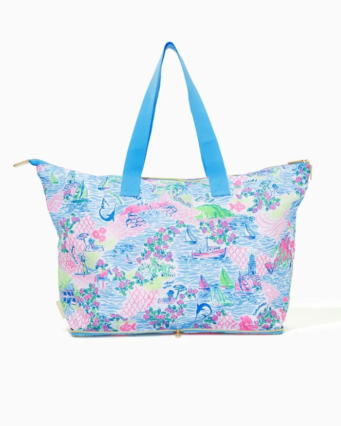 Women Bags Lilly Pulitzer Getaway Packable Tote Whisper Blue Lilly Loves Nantucket