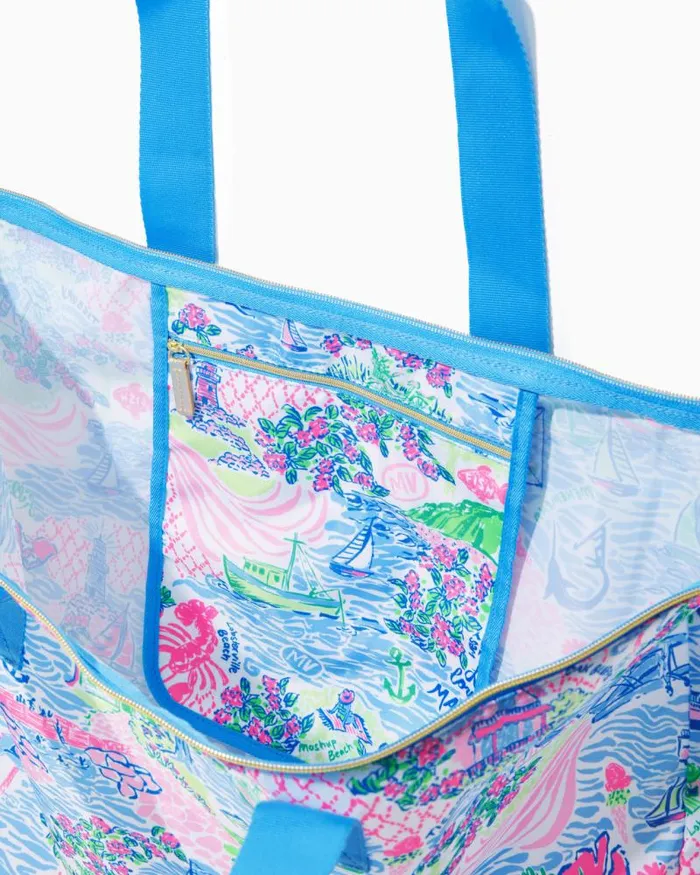 Women Bags Lilly Pulitzer Getaway Packable Tote Whisper Blue Lilly Loves Nantucket