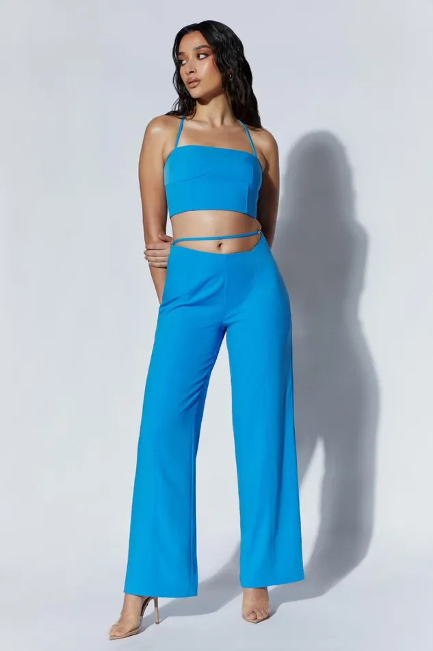 Women Bahar Mid Rise Wide Leg Strap Pant 8211 Azure Blue Azureblue Meshki Pants