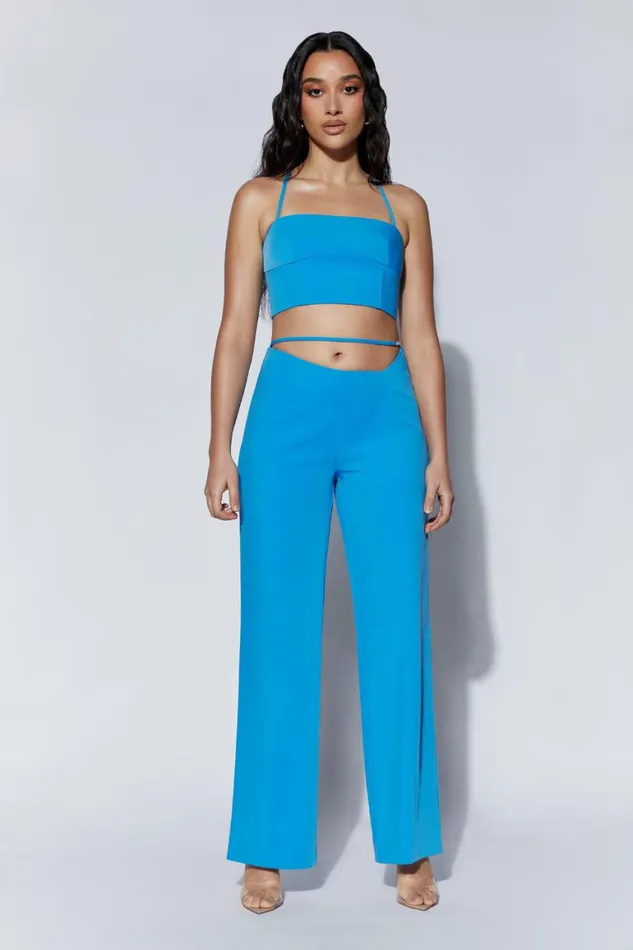Women Bahar Mid Rise Wide Leg Strap Pant 8211 Azure Blue Azureblue Meshki Pants Women Bahar Mid Rise Wide Leg Strap Pant 8211 Azure Blue Azureblue Meshki Pants