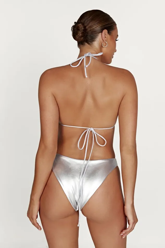 Women Bambi Metallic Cheeky Cut Bikini Bottoms 8211 Silver Silver Meshki Bikini Bottoms