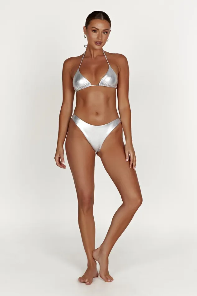Women Bambi Metallic Cheeky Cut Bikini Bottoms 8211 Silver Silver Meshki Bikini Bottoms