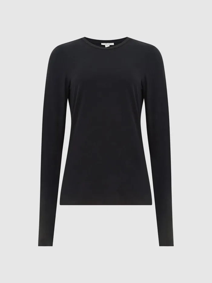 Women Bebe Long Sleeve Crew Neck Top Black Reiss Tops