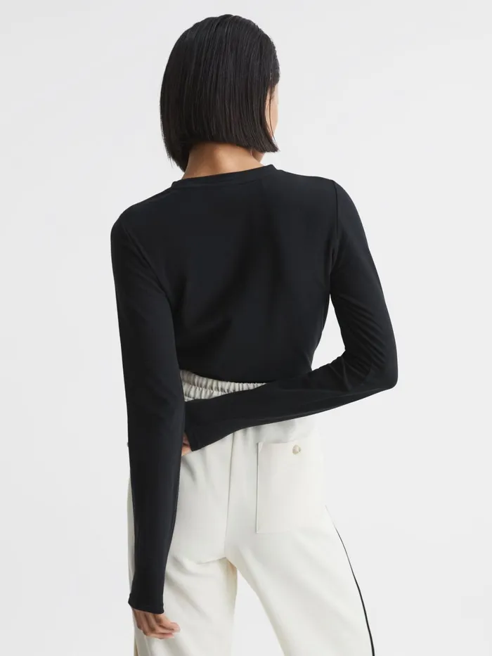 Women Bebe Long Sleeve Crew Neck Top Black Reiss Tops