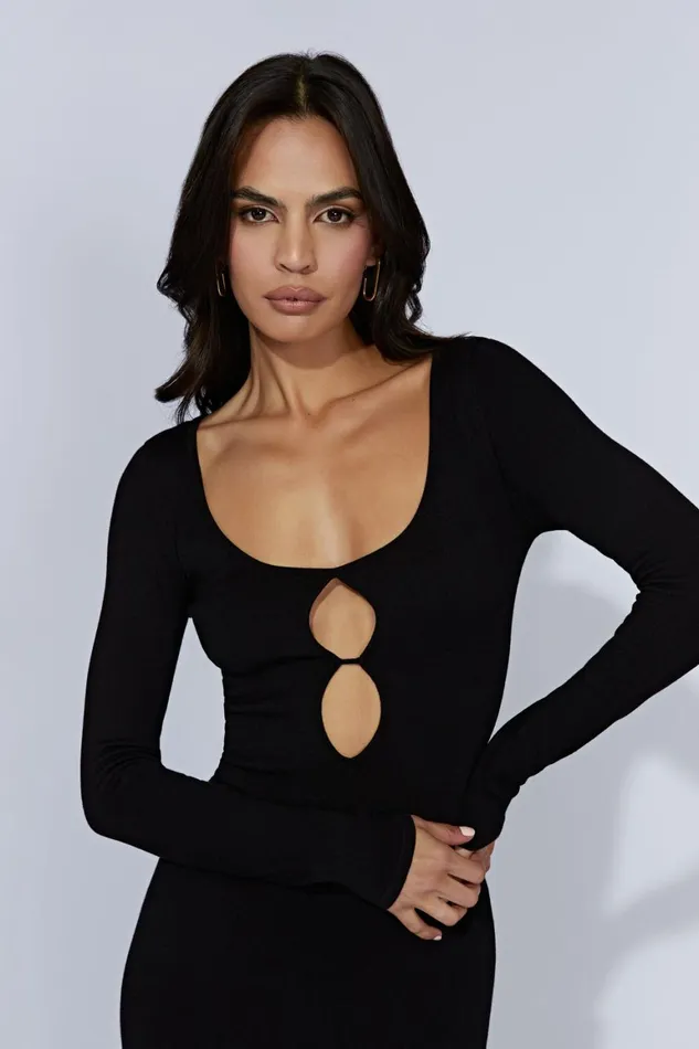 Women Birdie Long Sleeve Knit Mini Dress 8211 Black Black Meshki Maternity Dresses