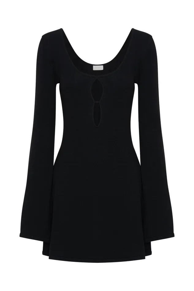 Women Birdie Long Sleeve Knit Mini Dress 8211 Black Black Meshki Maternity Dresses