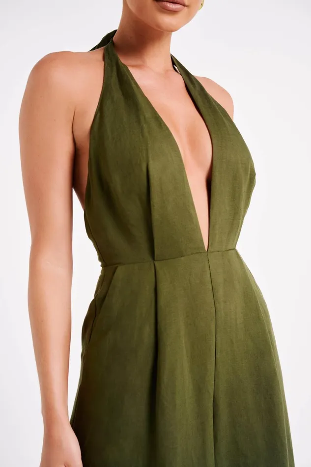 Women Blanca Linen Halter Jumpsuit 8211 Khaki Khaki Meshki Jumpsuits and Rompers Women Blanca Linen Halter Jumpsuit 8211 Khaki Khaki Meshki Jumpsuits and Rompers