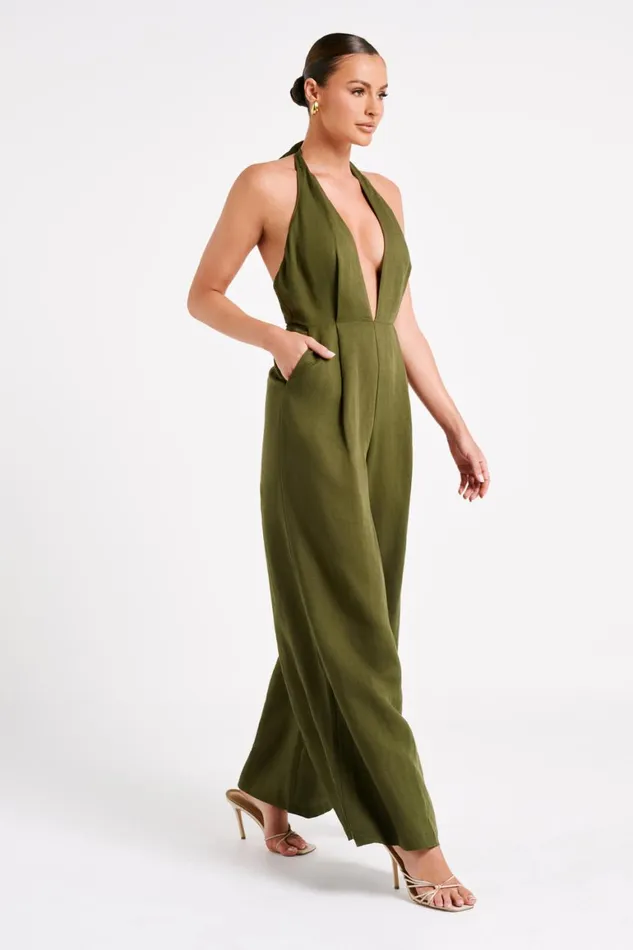 Women Blanca Linen Halter Jumpsuit 8211 Khaki Khaki Meshki Jumpsuits and Rompers Women Blanca Linen Halter Jumpsuit 8211 Khaki Khaki Meshki Jumpsuits and Rompers