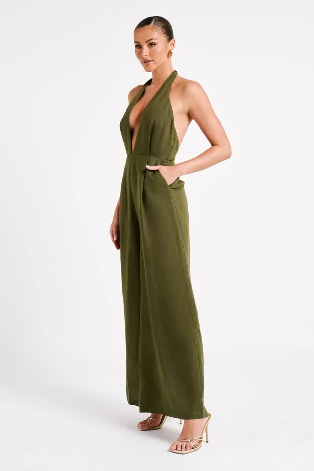 Women Blanca Linen Halter Jumpsuit 8211 Khaki Khaki Meshki Jumpsuits and Rompers Women Blanca Linen Halter Jumpsuit 8211 Khaki Khaki Meshki Jumpsuits and Rompers