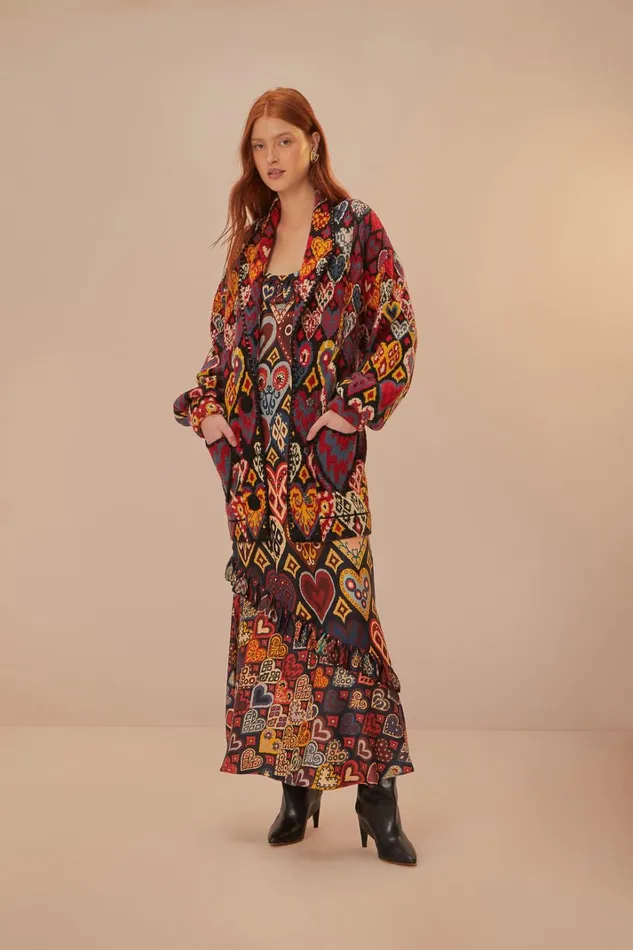 Women Blazers Farm Rio Hearts Ikat Knit Blazer
