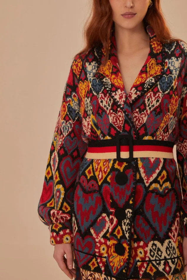 Women Blazers Farm Rio Hearts Ikat Knit Blazer