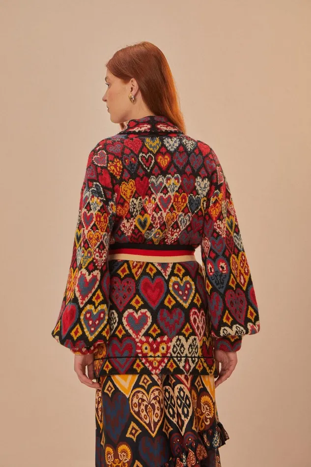 Women Blazers Farm Rio Hearts Ikat Knit Blazer