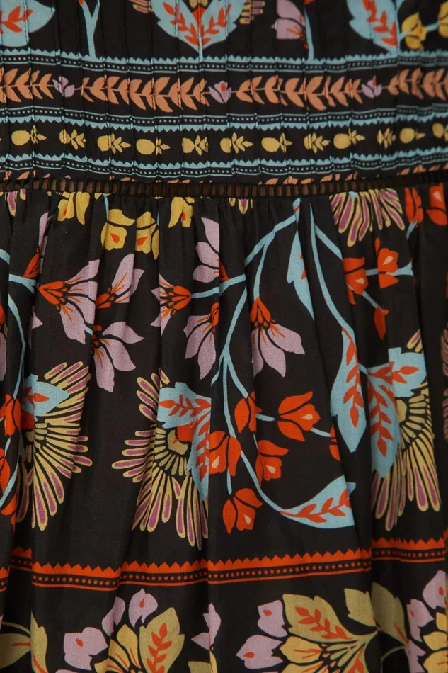 Women Blouses Farm Rio Black Flowery Ruffle Blouse