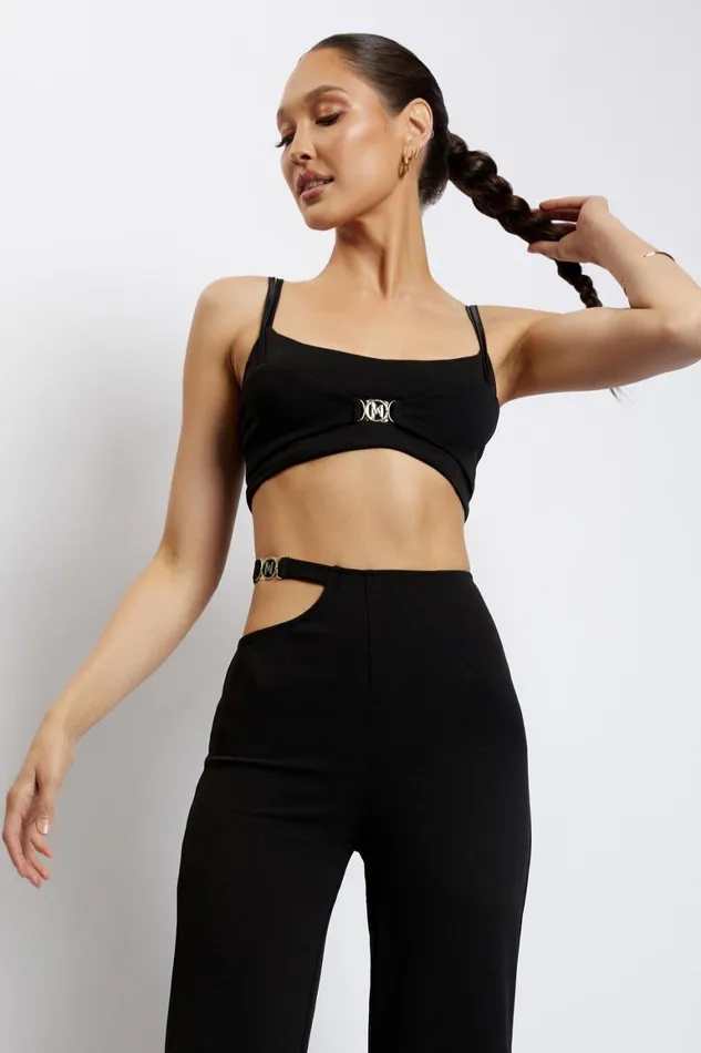 Women Blythe Double Strap Crop Top 8211 Black Black Meshki Crop Tops