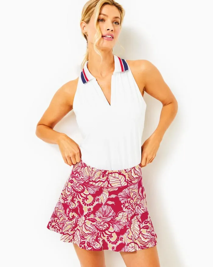 Women Bottoms Lilly Pulitzer UPF 50 Luxletic Corrine Skort Poinsettia Red Island Vibes