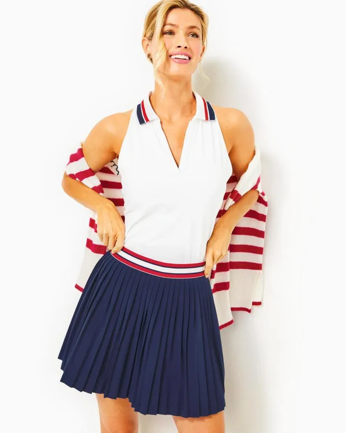 Women Bottoms Lilly Pulitzer UPF 50 Luxletic Makara Pleated Skort Low Tide Navy