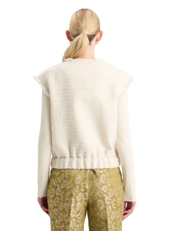 Women BOUCLE TWEED COLLARLESS GILET Soft Ice Melange Scotch and Soda Blazers