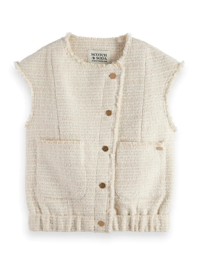 Women BOUCLE TWEED COLLARLESS GILET Soft Ice Melange Scotch and Soda Blazers