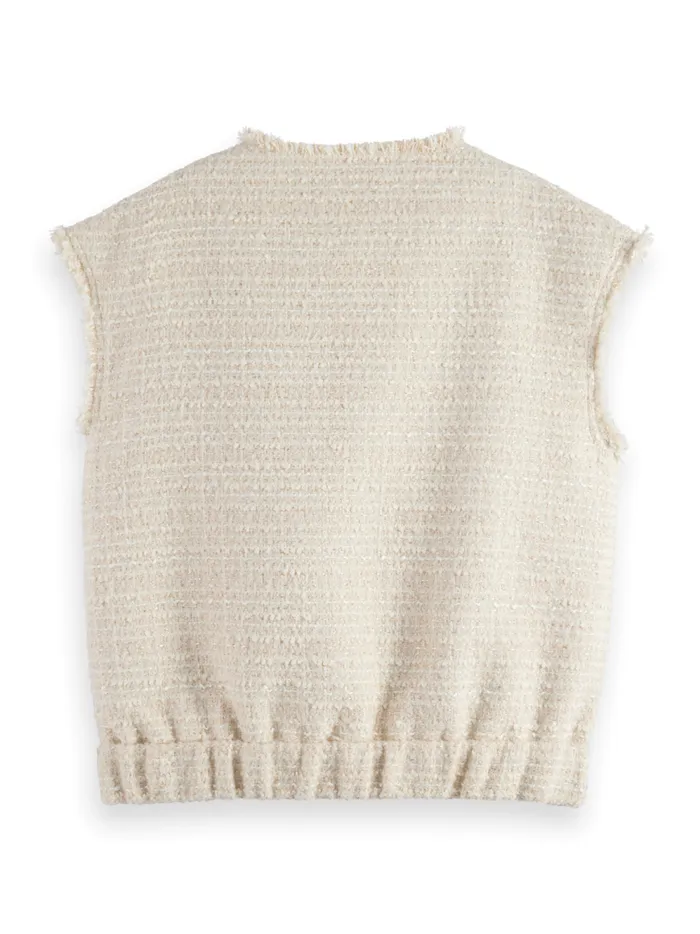 Women BOUCLE TWEED COLLARLESS GILET Soft Ice Melange Scotch and Soda Blazers