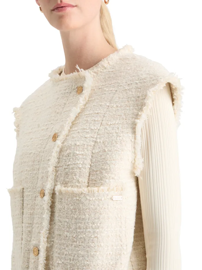 Women BOUCLE TWEED COLLARLESS GILET Soft Ice Melange Scotch and Soda Blazers