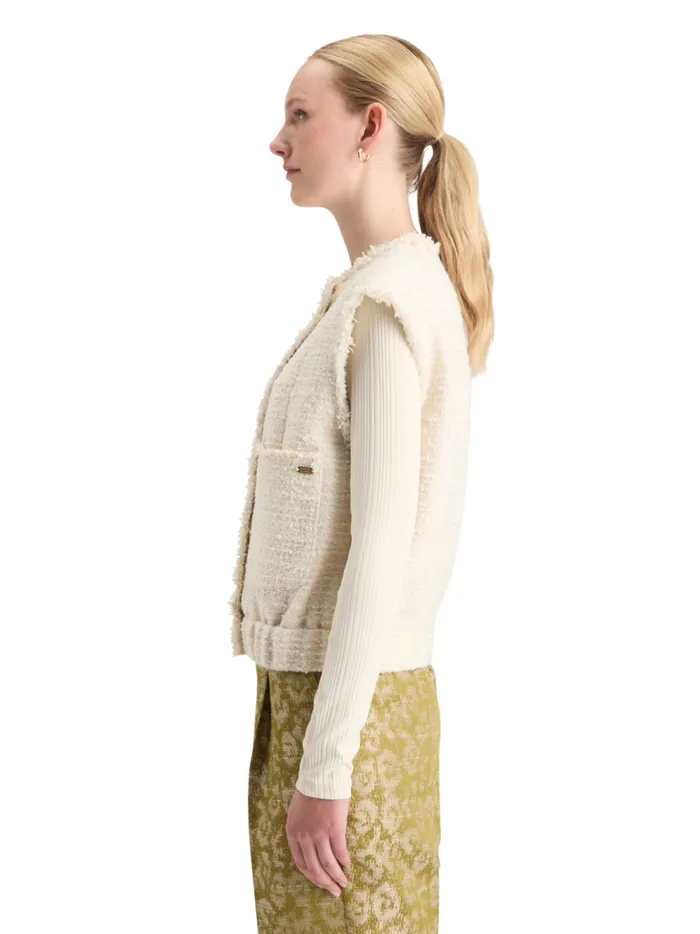 Women BOUCLE TWEED COLLARLESS GILET Soft Ice Melange Scotch and Soda Blazers