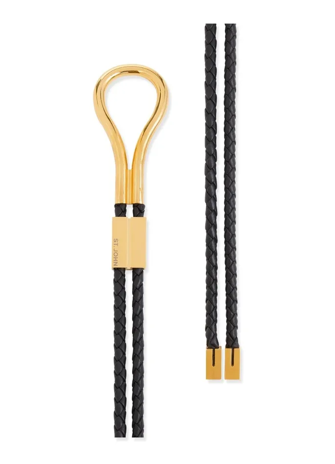 Women Braided Leather Metal Belt Polished Goldblack St John Belts