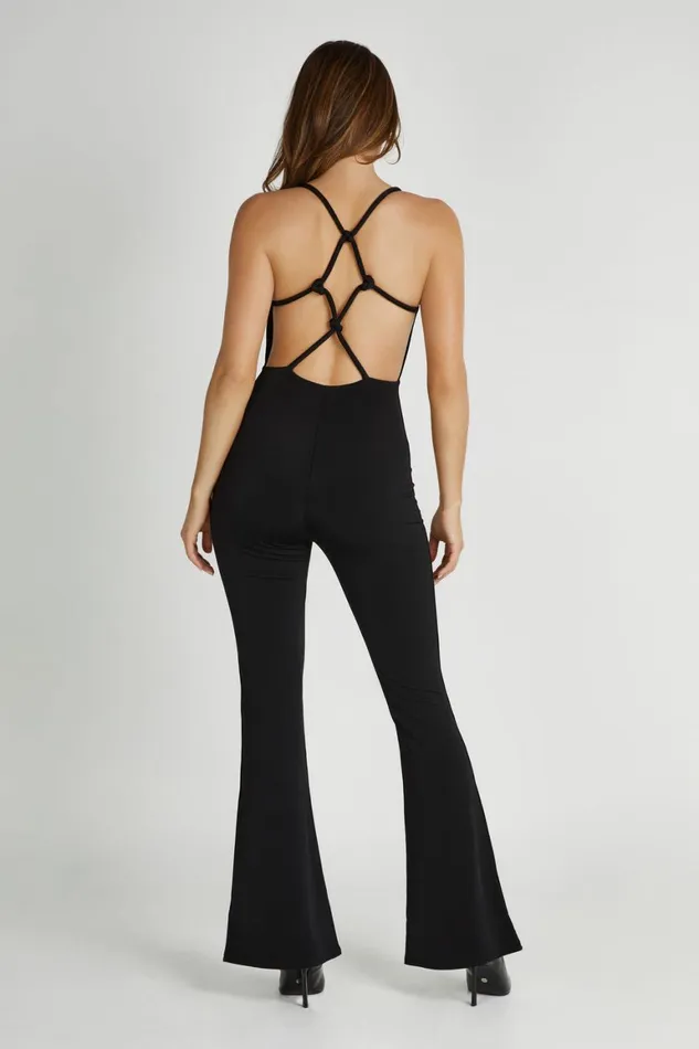 Women Brinley Slinky Jersey Jumpsuit 8211 Black Black Meshki Wedding Guests