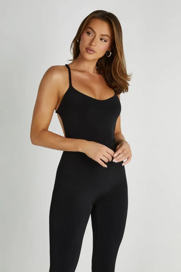 Women Brinley Slinky Jersey Jumpsuit 8211 Black Black Meshki Wedding Guests